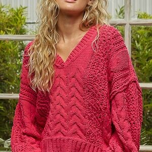 022 🎁🛍️ POL The Petal Drift 2 V-Neck Sweater in Fuchsia